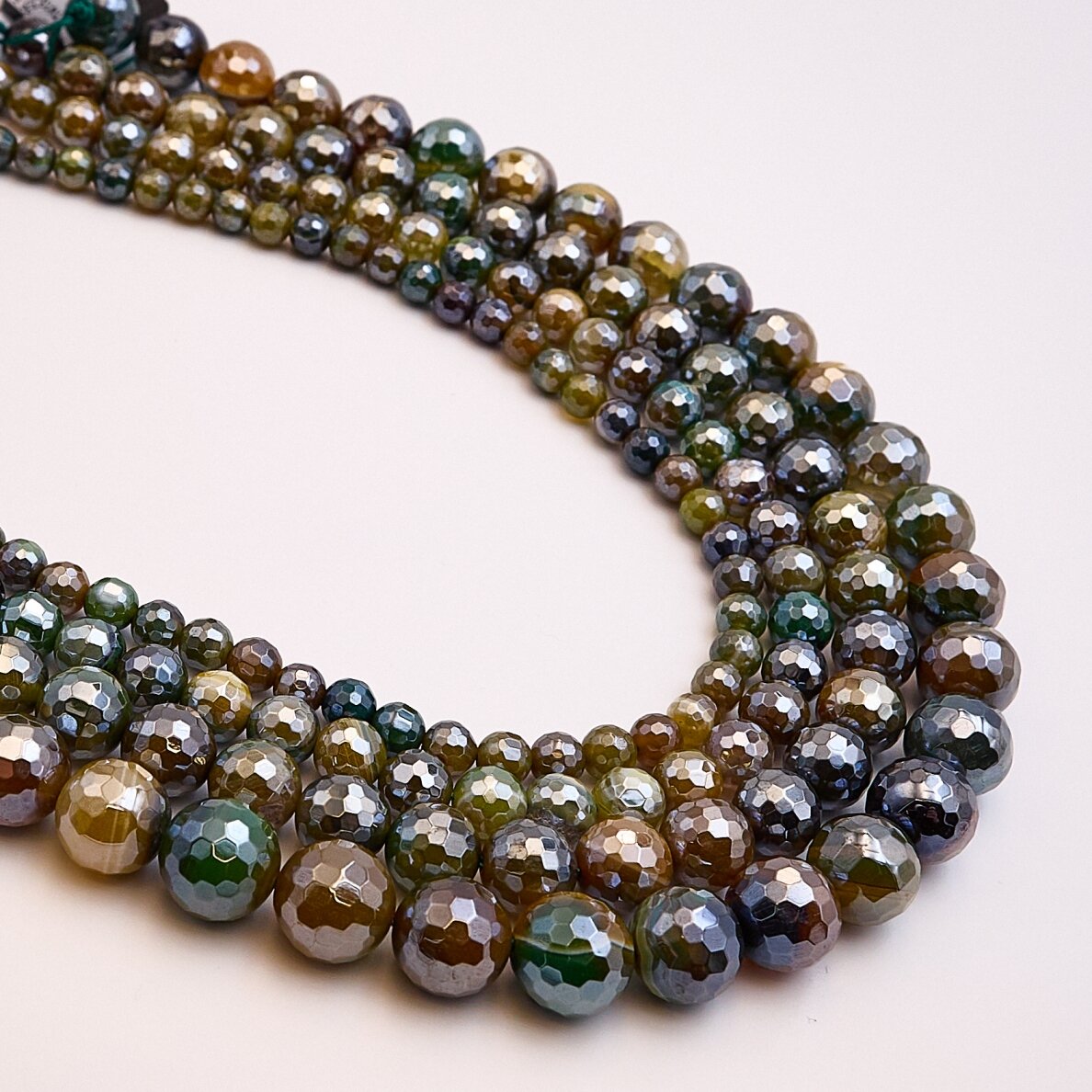 Striped agate, natural, A grade, dyed, faceted, shiny, AB effect, round shape, 37–39 cm/strand, 8 mm Striped agate, natural, A grade, dyed, faceted, shiny, AB effect, round shape, 37–39 cm/strand, 8 mm