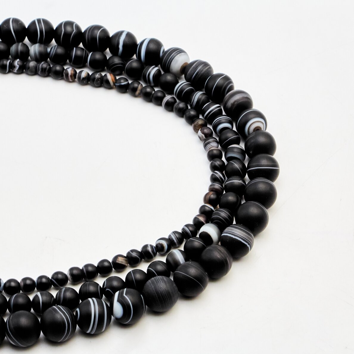 Striped Agate, Natural, AA Grade, Dyed, Matte Round Bead, Black, 37-39 cm/strand, 6 mm Striped Agate, Natural, AA Grade, Dyed, Matte Round Bead, Black, 37-39 cm/strand, 6 mm
