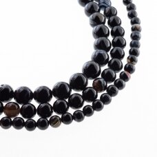 Striped Agate, Natural, A Grade, Dyed, Round Bead, Black, 37-39 cm/strand, 4, 6, 8, 10, 12, 14 mm
