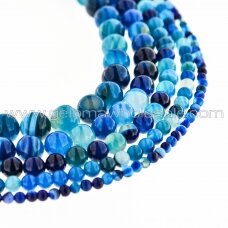 Striped Agate, Natural, A Grade, Dyed, Round Bead, Blue, 37-39 cm/strand, 4, 6, 8, 10, 12, 14 mm