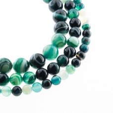 Striped Agate, Natural, A Grade, Dyed, Round Bead, Dark Green, 37-39 cm/strand, 4, 6, 8, 10, 12, 14 mm