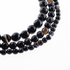 Striped Agate, Natural, A Grade, Dyed, Faceted Round Bead, Black, 37-39 cm/strand, 4, 6, 8, 10, 12, 14 mm