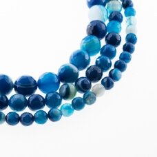 Striped Agate, Natural, A Grade, Dyed, Faceted Round Bead, Blue, 37-39 cm/strand, 4, 6, 8, 10, 12, 14 mm