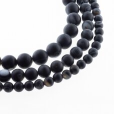 Striped Agate, Natural, A Grade, Dyed, Matte Round Bead, Black, 37-39 cm/strand, 4, 6, 8, 10, 12, 14 mm