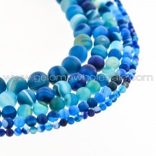 Striped Agate, Natural, A Grade, Dyed, Matte Round Bead, Blue, 37-39 cm/strand, 4, 6, 8, 10, 12, 14 mm