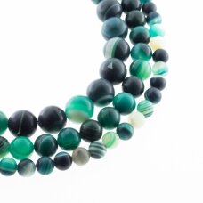 Striped Agate, Natural, A Grade, Dyed, Matte Round Bead, Dark Green, 37-39 cm/strand, 4, 6, 8, 10, 12, 14 mm