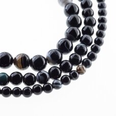 Striped Agate, Natural, AA Grade, Dyed, Round Bead, Black, 37-39 cm/strand, 4, 6, 8, 10, 12, 14 mm