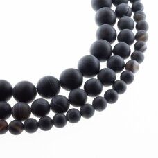 Dryžuotas agatas, natūralus, B kokybė, dažytas, matinis, apvali forma, juoda spalva, 37-39 cm/gija, 4, 6, 8, 10, 12, 14 mm