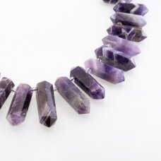 Banded Amethyst, Natural, B Grade, Faceted Graduated Hand-cut Top-drilled Double Point Bead, Violet, 37-39 cm/strand, 12x28-14x55 mm
