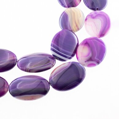 Dryžuotas agatas, natūralus, A kokybė, dažytas, išgaubta ovalo forma, violetinė spalva, 37-39 cm/gija, 30x40 mm