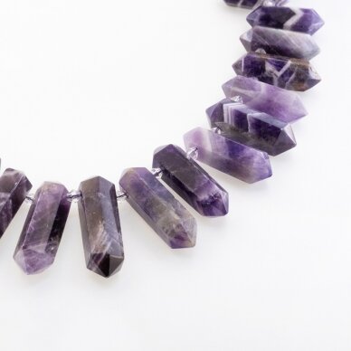 Banded Amethyst, Natural, B Grade, Faceted Graduated Hand-cut Top-drilled Double Point Bead, Violet, 37-39 cm/strand, 12x28-14x55 mm