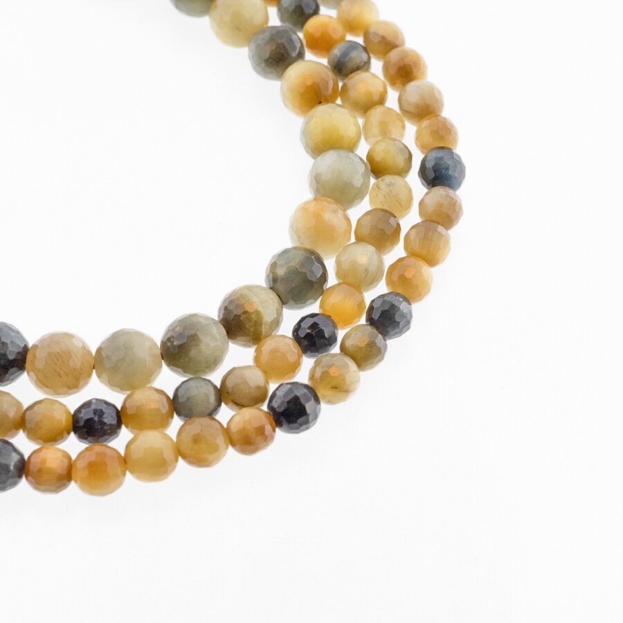 Dream Tigereye, Natural, AB Grade, Faceted Round Bead, Yellow-Blue, 37-39 cm/strand, 6, 8 mm Dream Tigereye, Natural, AB Grade, Faceted Round Bead, Yellow-Blue, 37-39 cm/strand, 6, 8 mm