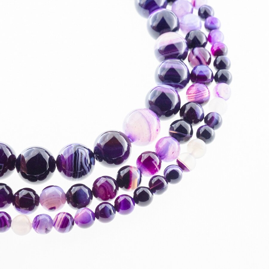 Dryžuotas agatas, natūralus, A kokybė, dažytas, apvali forma, violetinė spalva, 37-39 cm/gija, 4, 6, 8, 10, 12, 14 mm Dryžuotas agatas, natūralus, A kokybė, dažytas, apvali forma, violetinė spalva, 37-39 cm/gija, 4, 6, 8, 10, 12, 14 mm