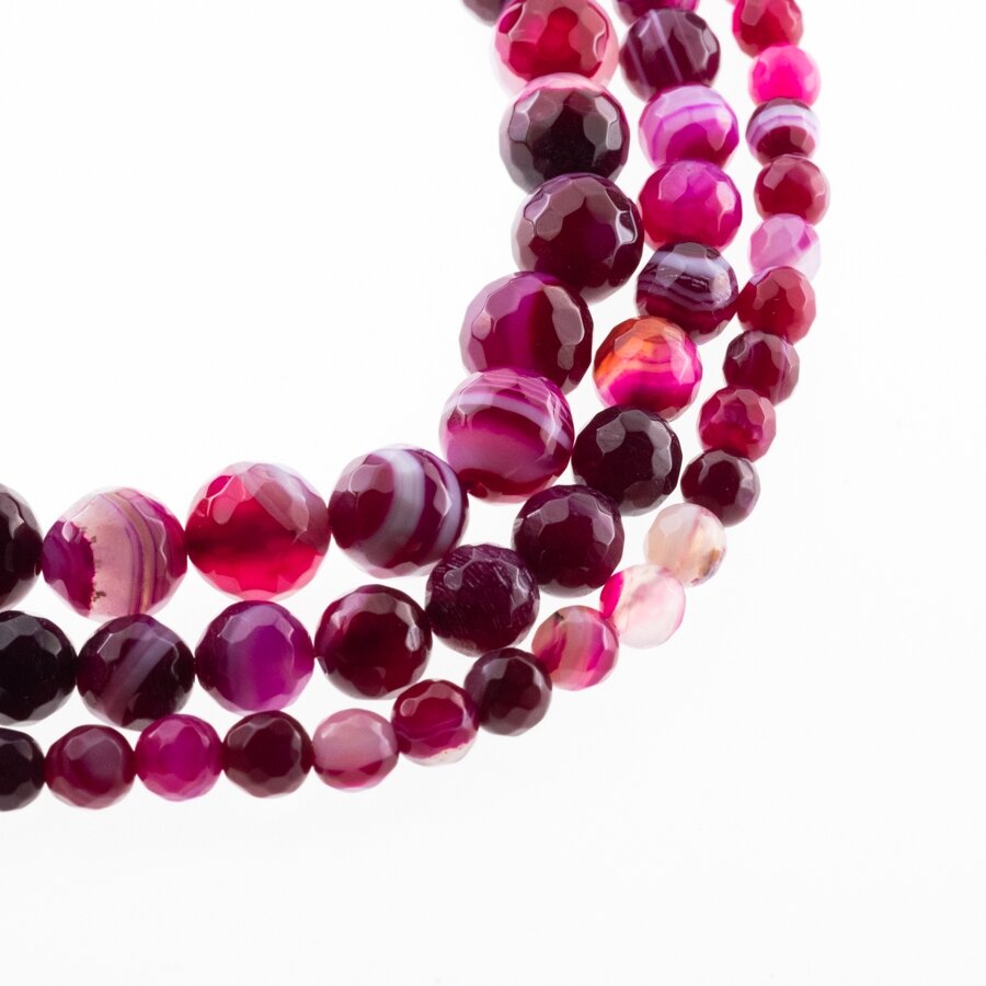Striped Agate, Natural, A Grade, Dyed, Faceted Round Bead, Pink, 37-39 cm/strand, 4, 6, 8, 10, 12, 14 mm Striped Agate, Natural, A Grade, Dyed, Faceted Round Bead, Pink, 37-39 cm/strand, 4, 6, 8, 10, 12, 14 mm