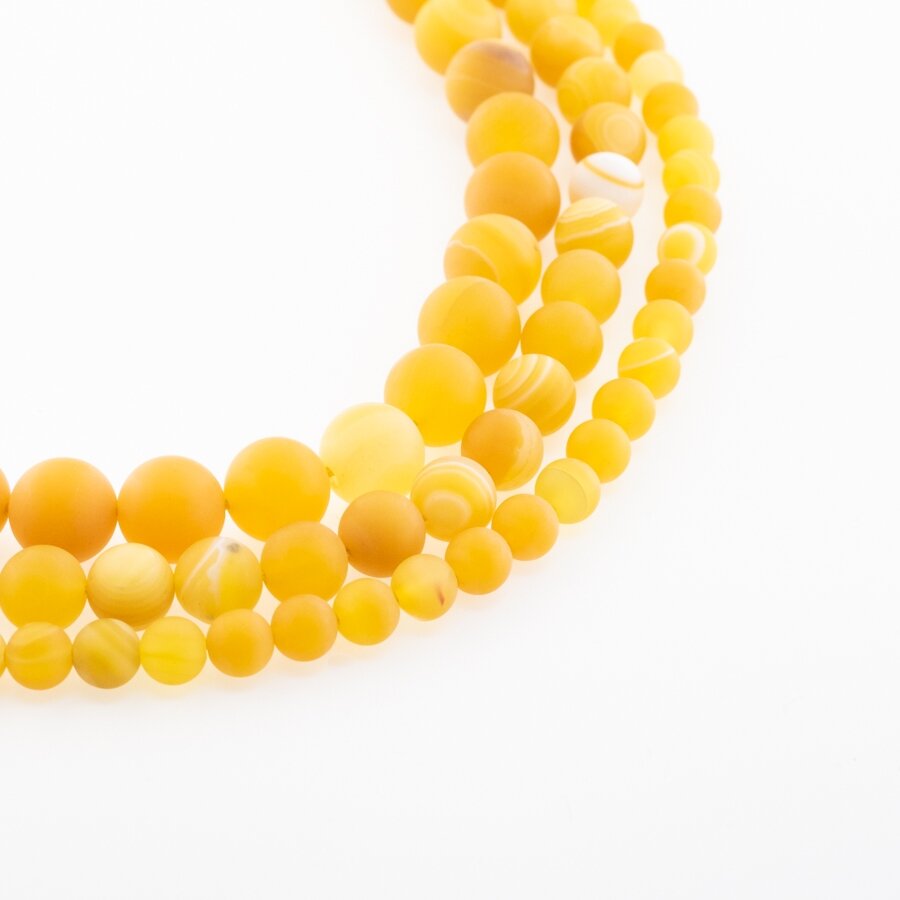 Striped Agate, Natural, A Grade, Matte Round Bead, Yellow, 37-39 cm/strand, 4, 6, 8, 10, 12, 14, 16 mm