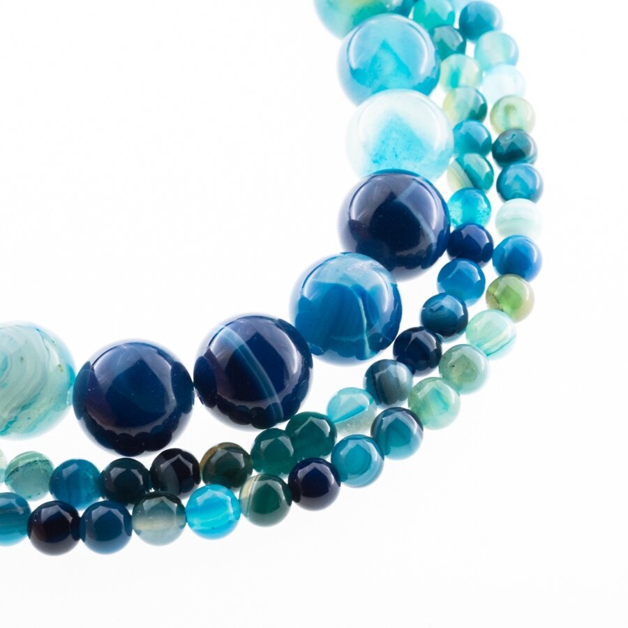 Striped Agate, Natural, B Grade, Dyed, Round Bead, Blue, 37-39 cm/strand, 4, 6, 8, 10, 12, 14 mm