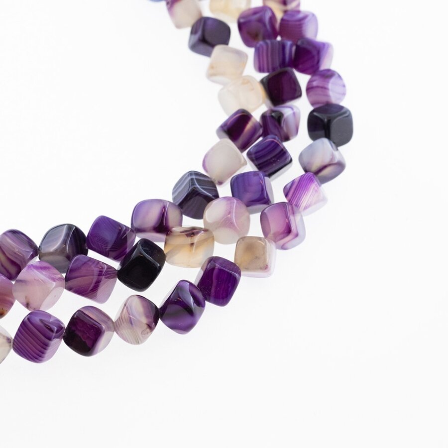 Striped Agate, Natural, B Grade, Diagonally Drilled Cube Bead, Violet, 37-39 cm/strand, 8 mm Striped Agate, Natural, B Grade, Diagonally Drilled Cube Bead, Violet, 37-39 cm/strand, 8 mm