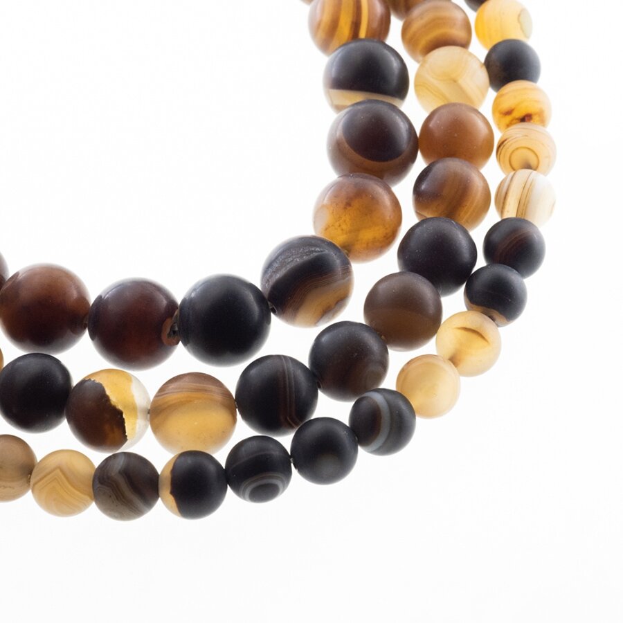 Striped Agate, Natural, B Grade, Dyed, Matte Round Bead, Brown, 37-39 cm/strand, 4, 6, 8, 10, 12, 14 mm Striped Agate, Natural, B Grade, Dyed, Matte Round Bead, Brown, 37-39 cm/strand, 4, 6, 8, 10, 12, 14 mm