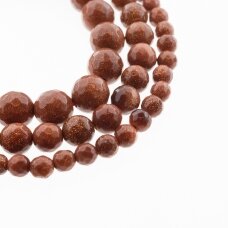 Goldstone/Aventurine Glass, Synthetic, AB Grade, Faceted Round Bead, Brown, 37-39 cm/strand, 4, 6, 8, 10, 12, 14 mm