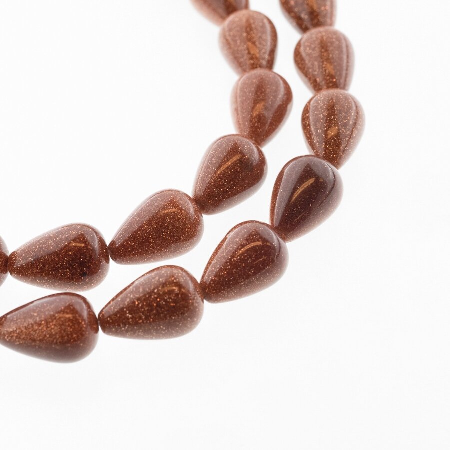 Goldstone/Aventurine Glass, Synthetic, AB Grade, Teardrop Bead, Brown, 37-39 cm/strand, 10x15 mm Goldstone/Aventurine Glass, Synthetic, AB Grade, Teardrop Bead, Brown, 37-39 cm/strand, 10x15 mm
