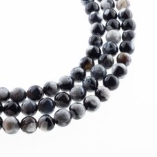 Ognisty agat, naturalny, B jakość, malowany, kształt okrągły, czarny biały kolor, 37-39 cm/sznur, 4, 6, 8, 10, 12, 14 mm