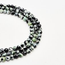Ognisty agat, naturalny, B jakość, malowany, kształt okrągły, czarny zielony kolor, 37-39 cm/sznur, 4 mm