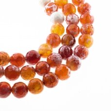 Fire Agate, Natural, B Grade, Dyed, Faceted Round Bead, Orange-White, 37-39 cm/strand, 4, 6, 8, 10, 12, 14 mm