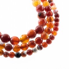 Fire Agate, Natural, B Grade, Dyed, Faceted Round Bead, Red-White, 37-39 cm/strand, 4, 6, 8, 10, 12, 14 mm