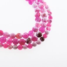Fire Agate, Natural, B Grade, Dyed, Faceted Round Bead, Pink-White, 37-39 cm/strand, 4, 6, 8, 10, 12, 14 mm