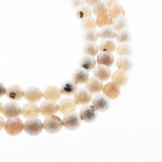 Fire Agate, Natural, Dyed, Faceted Round Bead, Milky White-Yellow, 37-39 cm/strand, 4, 6, 8, 10, 12, 14 mm