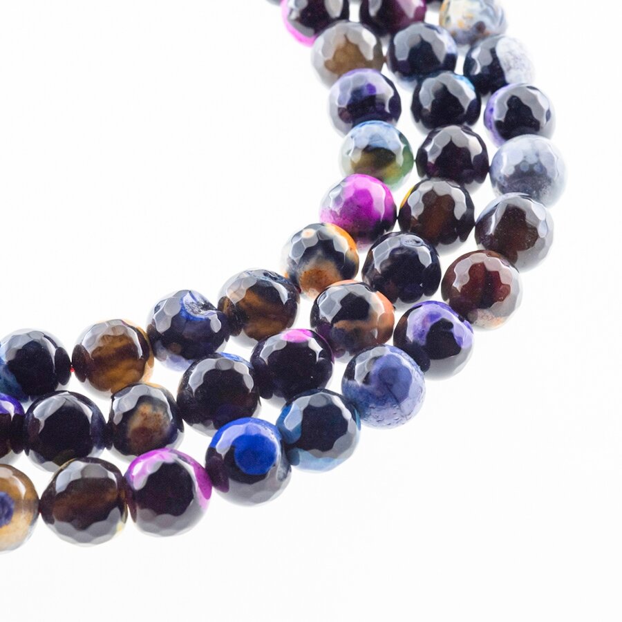 Fire Agate, Natural, B Grade, Dyed, Faceted Round Bead, Multicolor-Black, 37-39 cm/strand, 4, 6, 8, 10, 12, 14 mm Fire Agate, Natural, B Grade, Dyed, Faceted Round Bead, Multicolor-Black, 37-39 cm/strand, 4, 6, 8, 10, 12, 14 mm