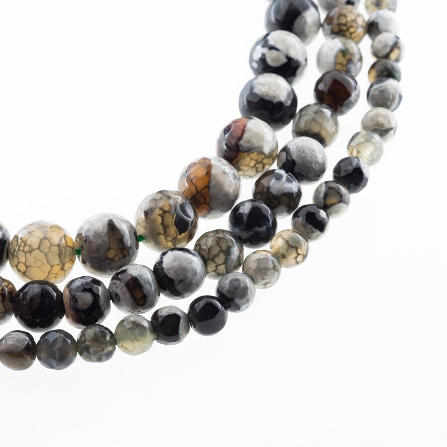 Fire Agate, Natural, B Grade, Dyed, Faceted Round Bead, Grey-Black, 37-39 cm/strand, 4, 6, 8, 10, 12, 14 mm Fire Agate, Natural, B Grade, Dyed, Faceted Round Bead, Grey-Black, 37-39 cm/strand, 4, 6, 8, 10, 12, 14 mm