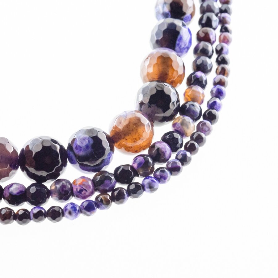 Fire agatas, natūralus, B kokybė, dažytas, briaunuotas, apvali forma, juodai violetinė spalva, 37-39 cm/gija, 4, 6, 8, 10, 12, 14 mm Fire agatas, natūralus, B kokybė, dažytas, briaunuotas, apvali forma, juodai violetinė spalva, 37-39 cm/gija, 4, 6, 8, 10, 12, 14 mm