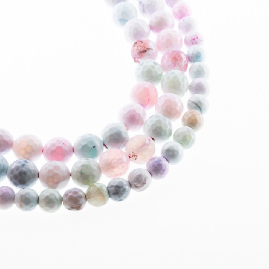 Fire Agate, Natural, Dyed, Faceted Round Bead, Milky Multicolor, 37-39 cm/strand, 4, 6, 8, 10, 12, 14 mm