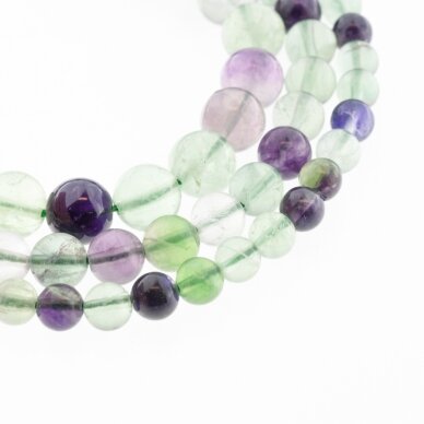 Fluoritas, natūralus, B kokybė, apvali forma, žaliai violetinė spalva, 37-39 cm/gija, 4, 6, 8, 10, 12 mm Fluoritas, natūralus, B kokybė, apvali forma, žaliai violetinė spalva, 37-39 cm/gija, 4, 6, 8, 10, 12 mm