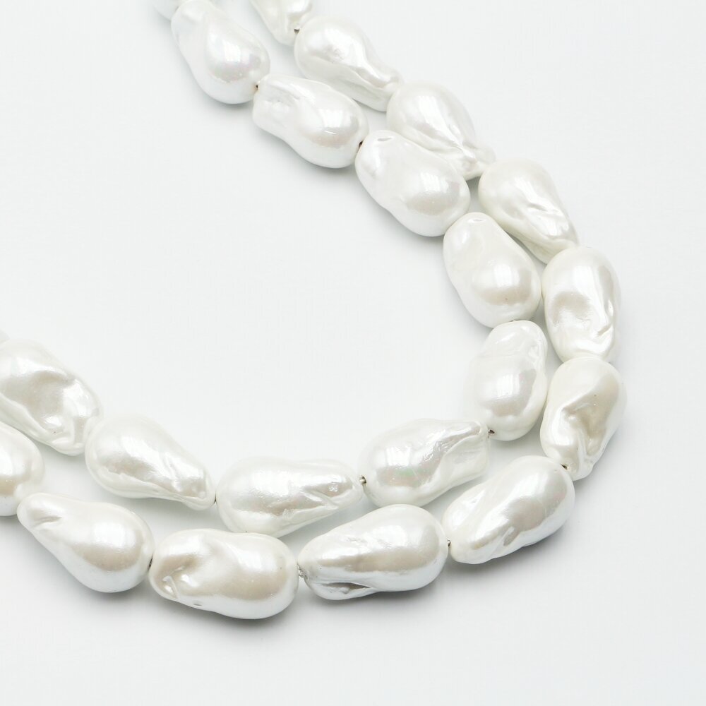 Shell Pearl, Reconstituted, B Grade, Baroque Chip Bead, White, 39 cm/strand, about 16x28 mm