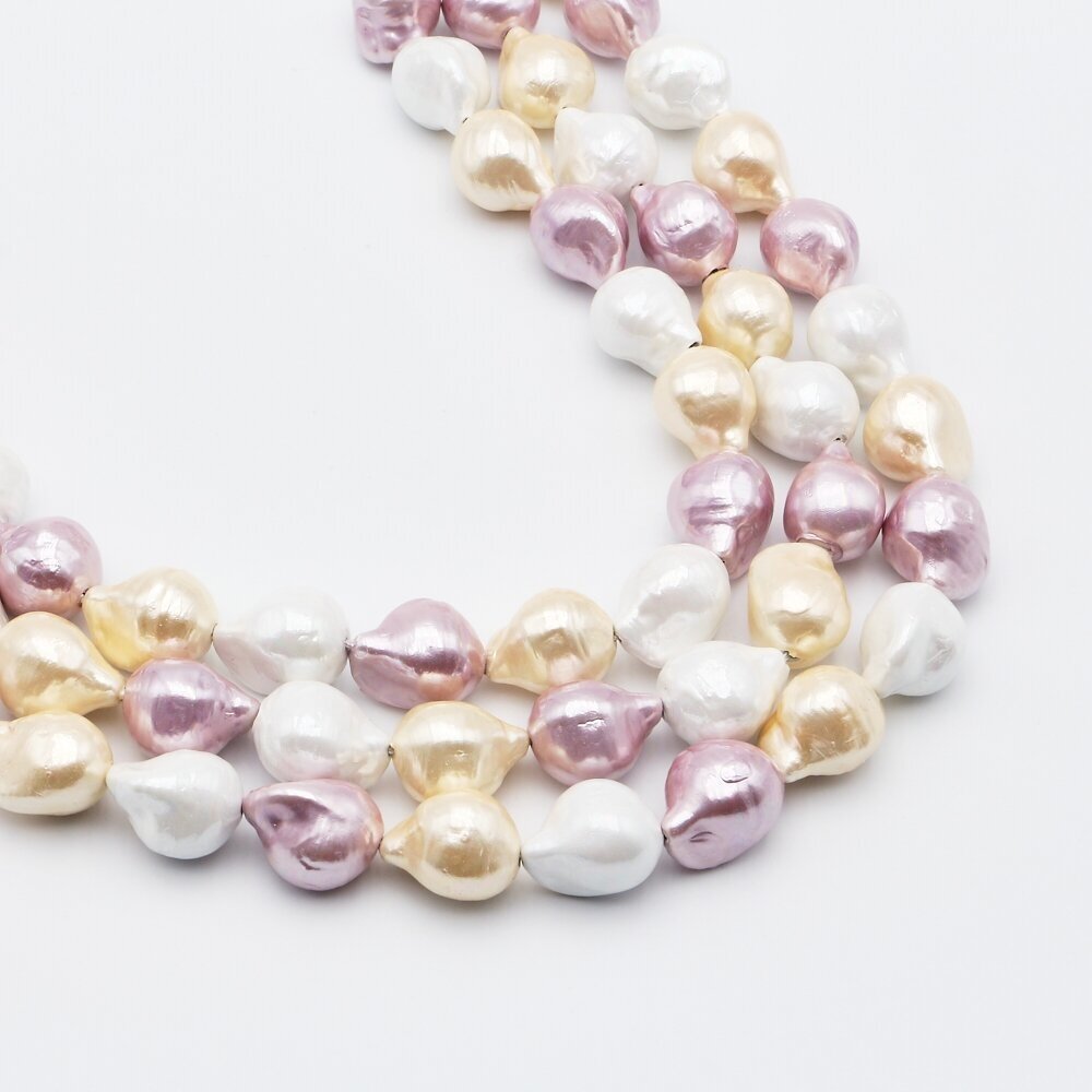 Shell Pearl, Reconstituted, B Grade, pointed teardrop bead, Mixed Colors (White, Champagne, Lilac), 39 cm/strand, about 13x17 mm Shell Pearl, Reconstituted, B Grade, pointed teardrop bead, Mixed Colors (White, Champagne, Lilac), 39 cm/strand, about 13x17 mm