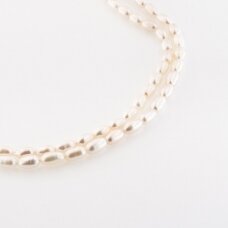 Freshwater Pearl, Cultured, B+ Grade, Long Rice Bead, White, 35-36 cm/strand, about 5-6 mm