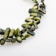 Mother-of-pearl Shell, Natural, B Grade, Dyed, Chip Bead, #43 Khaki Green, 78-80 cm/strand, about 5x8-10x25 mm