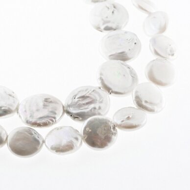 Freshwater Pearl, Cultured, BC Grade, Flat Disc Bead, White, 35-36 cm/strand, about 15-16, 16-17 mm