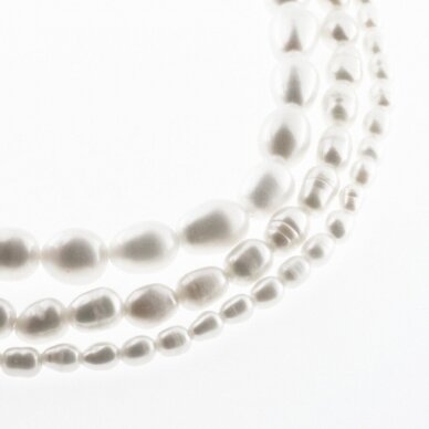 Freshwater Pearl, Cultured, BC Grade, Rice Bead, White, 35-36 cm/strand, about 2, 4-5, 6-7, 7-8, 10-11, 11-12 mm