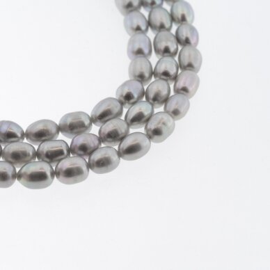 Freshwater Pearl, Cultured, BC Grade, Rice Bead, Grey (dyed), 35-36 cm/strand, about 2, 4-5, 6-7, 7-8, 10-11, 11-12 mm