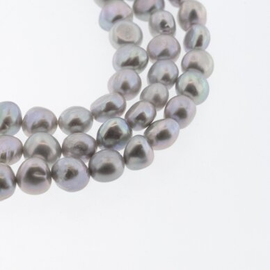 Słodkowodne perły, C jakość, ziemniaczany kształt, szary kolor, 35-36 cm/nić, około 6-7, 9-10 mm