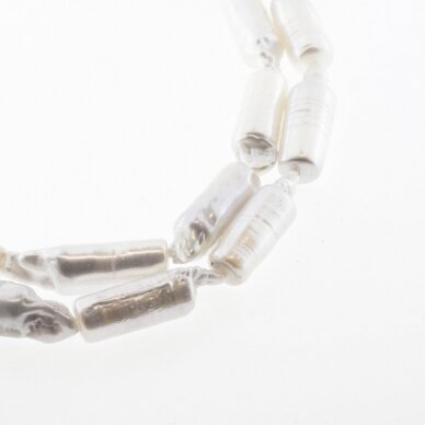 Słodkowodne perły, C jakość, cylindryczny kształt, biały kolor, 35-36 cm/nić, około 7-10x25-29 mm