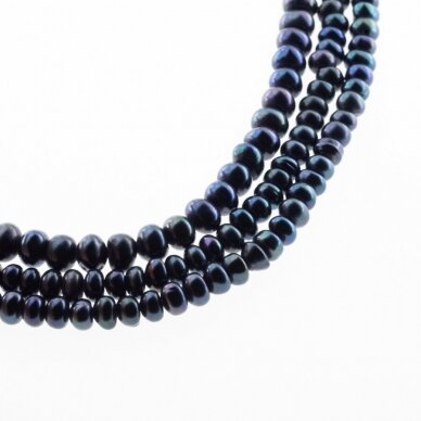 Freshwater Pearl, Cultured, C Grade, Button Rondelle Bead, Peacock Blue (dyed), 35-36 cm/strand, about 5-6, 6-7 mm