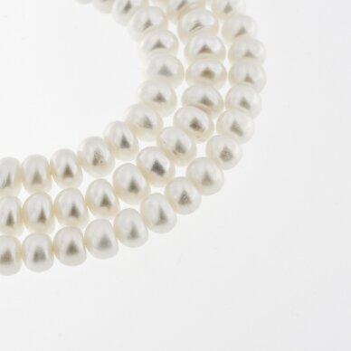 Freshwater Pearl, Cultured, CD Grade, Button Rondelle Bead, White, 35-36 cm/strand, about 3-4, 4-5, 7-8, 8-9 mm