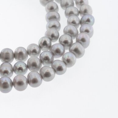 Freshwater Pearl, Cultured, CD Grade, Semi-round Bead, Grey (dyed), 35-36 cm/strand, about 8-9, 9-10 mm