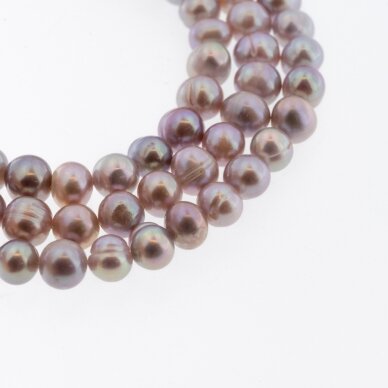 Gėlavandeniai perlai, kultivuoti, CD kokybė, pusiau apvali forma, violetinė spalva, 35-36 cm/gija, apie 2, 5-6, 7-8, 8-9, 9-10 mm