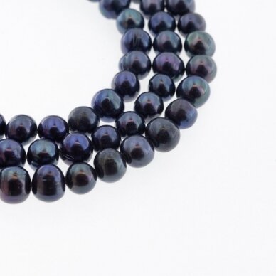 Freshwater Pearl, Cultured, D Grade, Semi-round Bead, Peacock Blue (dyed), 35-36 cm/strand, about 6-7, 7-8, 8-9, 9-10, 11-12 mm