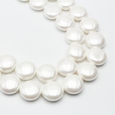 Shell Pearl, Reconstituted, B Grade, Puffed Disc Bead, White, 39 cm/strand, 25 mm Shell Pearl, Reconstituted, B Grade, Puffed Disc Bead, White, 39 cm/strand, 25 mm